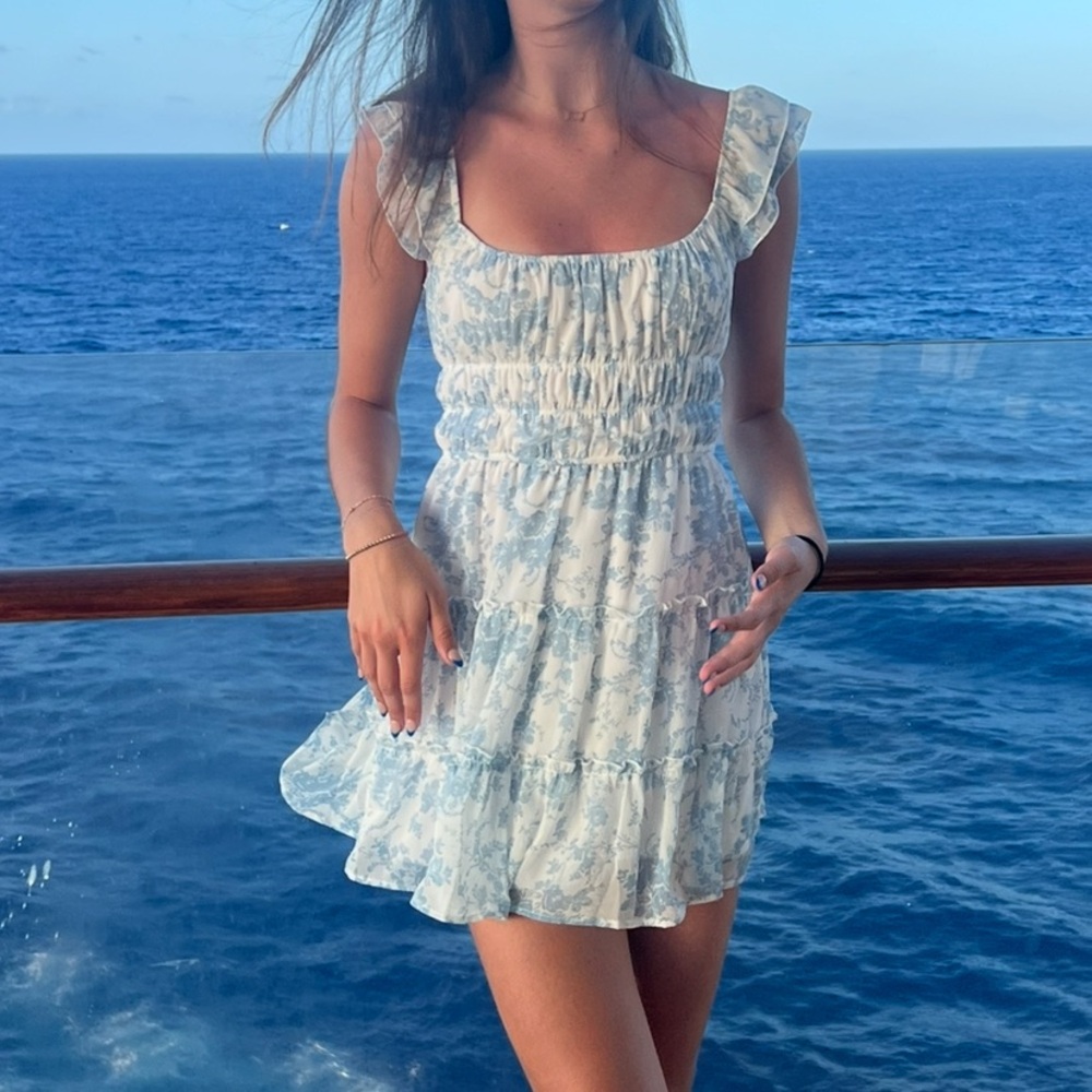 Floral Blue and White Dress